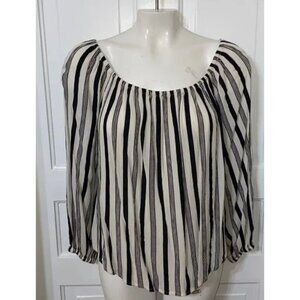 Billabong Mi Amore Striped Off The Shoulder Sz Med Top Long Sleeve Black White